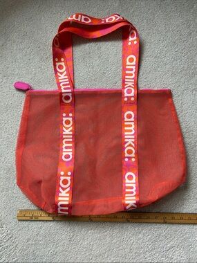 amika Orange Mesh Tote with Pink Logo Straps